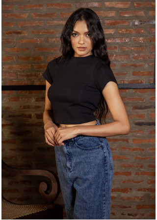 CLAUDIA BLACK CROP T SHIRT